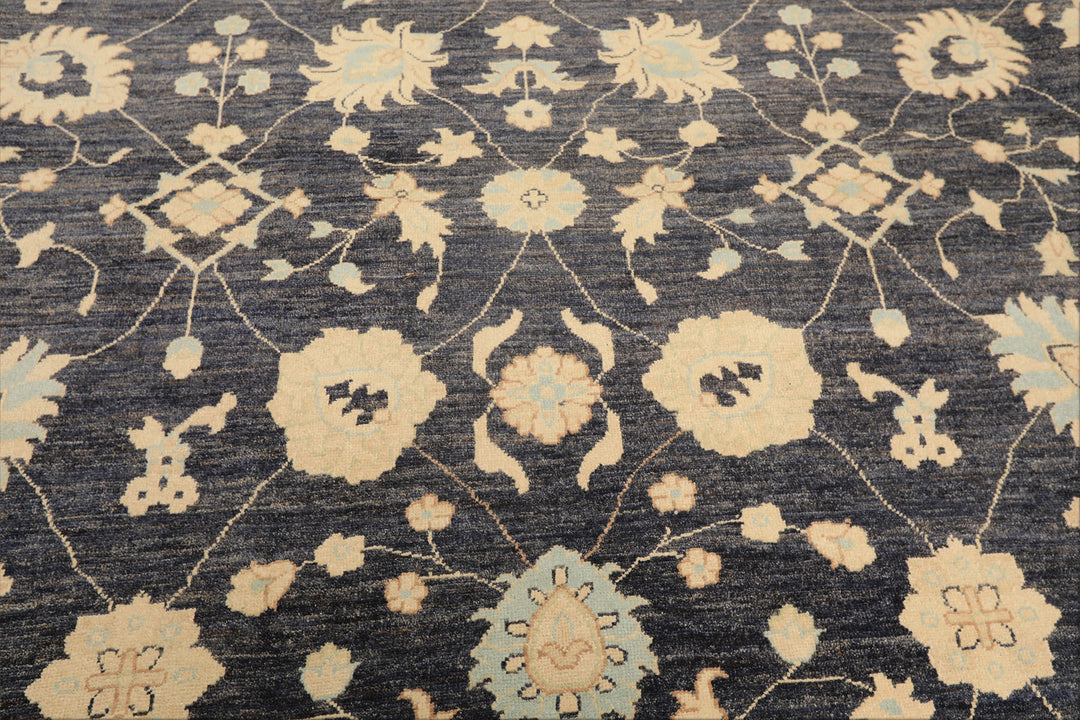 8x10 Denim, Ivory, Aqua Color Hand Knotted Peshawar Wool Traditional Oriental Rug