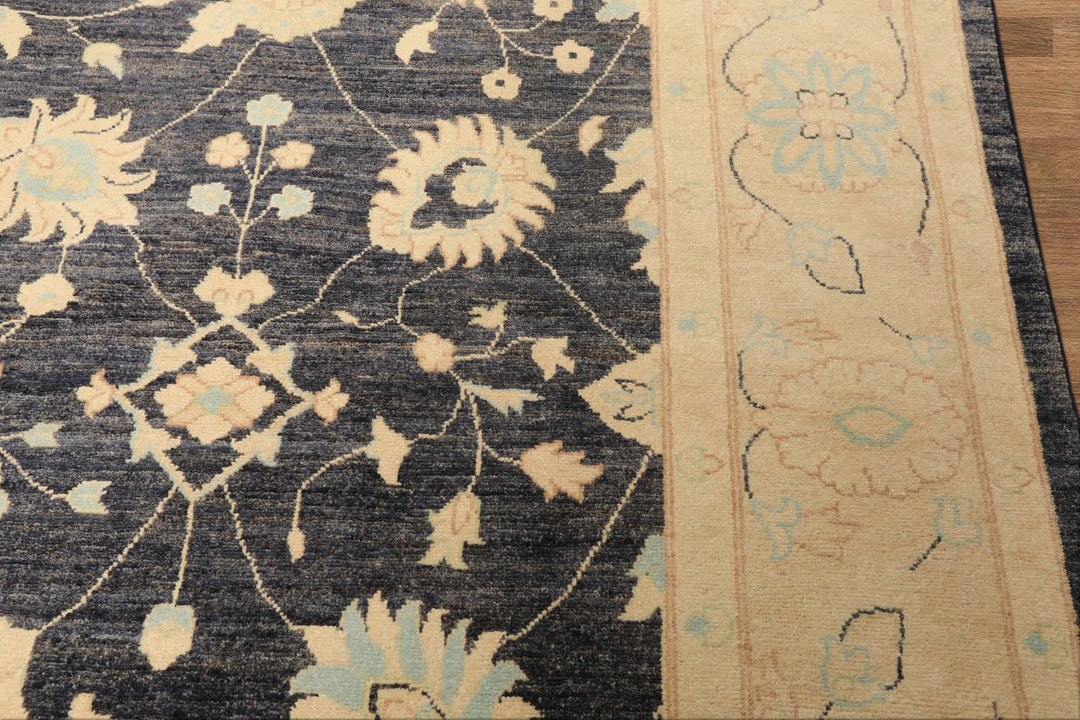 8x10 Denim, Ivory, Aqua Color Hand Knotted Peshawar Wool Traditional Oriental Rug
