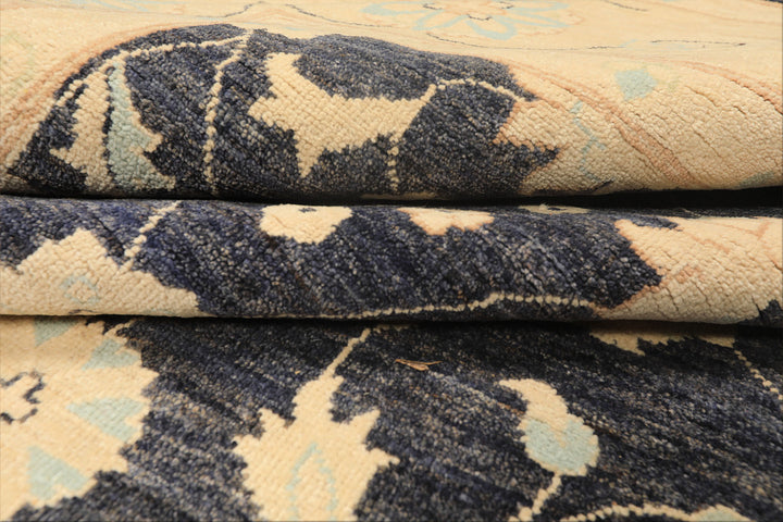 8x10 Denim, Ivory, Aqua Color Hand Knotted Peshawar Wool Traditional Oriental Rug
