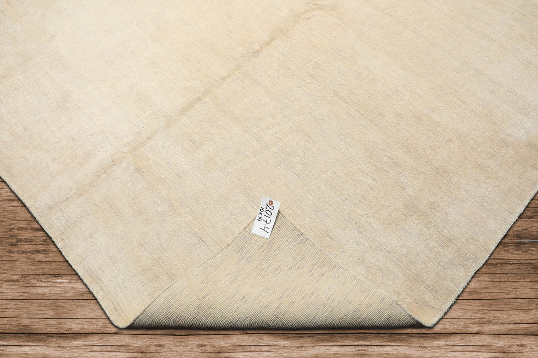 10x14 Ivory with slight gray texture, , Color Hand Knotted Tibetan 100% Pure Silk Contemporary Oriental Rug