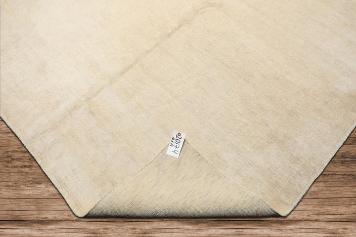 10x14 Ivory with slight gray texture, , Color Hand Knotted Tibetan 100% Pure Silk Contemporary Oriental Rug