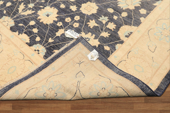 8x10 Denim, Ivory, Aqua Color Hand Knotted Peshawar Wool Traditional Oriental Rug