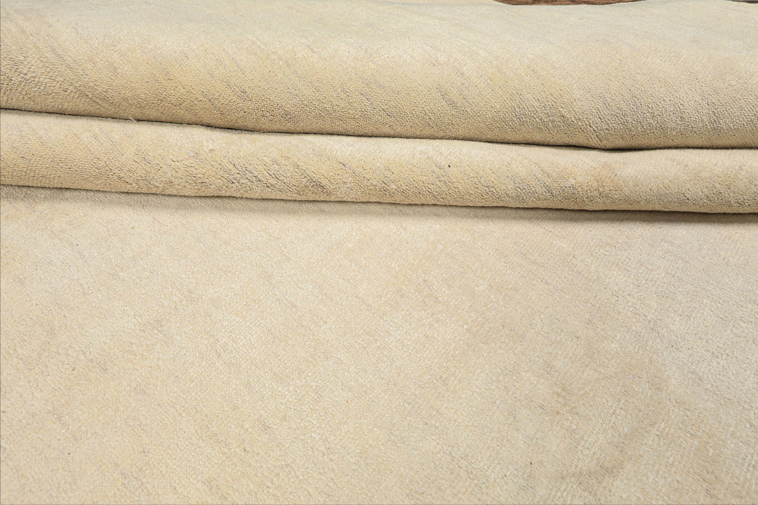 10x14 Ivory with slight gray texture, , Color Hand Knotted Tibetan 100% Pure Silk Contemporary Oriental Rug