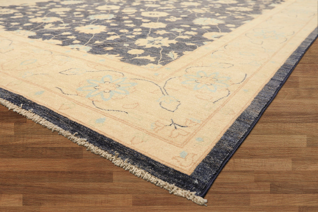 8x10 Denim, Ivory, Aqua Color Hand Knotted Peshawar Wool Traditional Oriental Rug