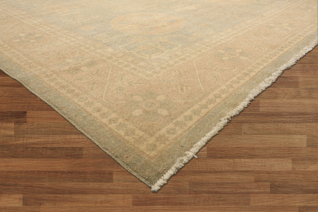 8x10 Mint, Tan, Beige Color Hand Knotted Khotan Wool Transitional Oriental Rug