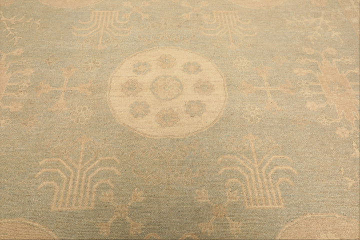 8x10 Mint, Tan, Beige Color Hand Knotted Khotan Wool Transitional Oriental Rug