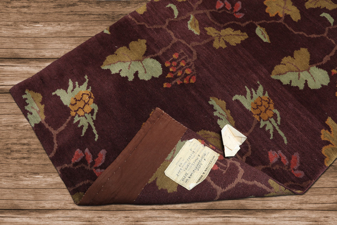 Runner Aubergine, Gold, Mint Color Hand Knotted Tibetan Wool Transitional Oriental Rug