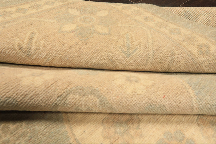 8x10 Mint, Tan, Beige Color Hand Knotted Khotan Wool Transitional Oriental Rug