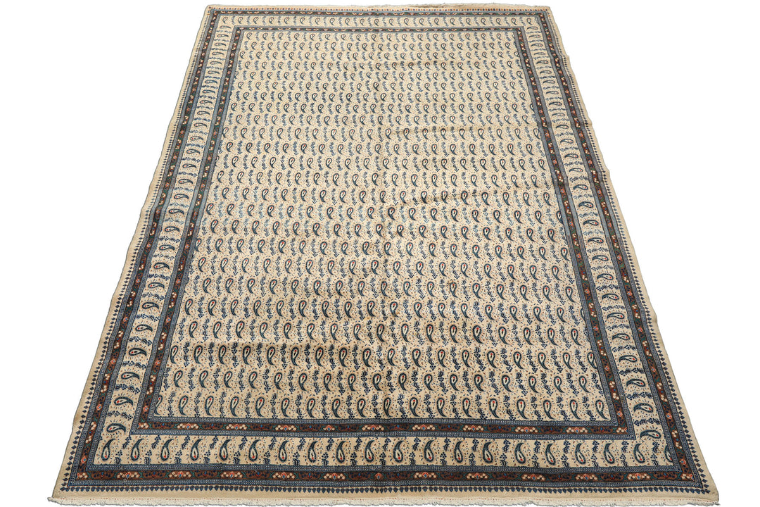 8x11 Ivory, Navy, Brown Color Hand Knotted Serabend Wool Traditional Oriental Rug