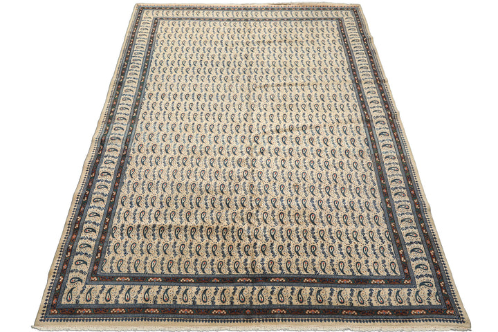 8x11 Ivory, Navy, Brown Color Hand Knotted Serabend Wool Traditional Oriental Rug