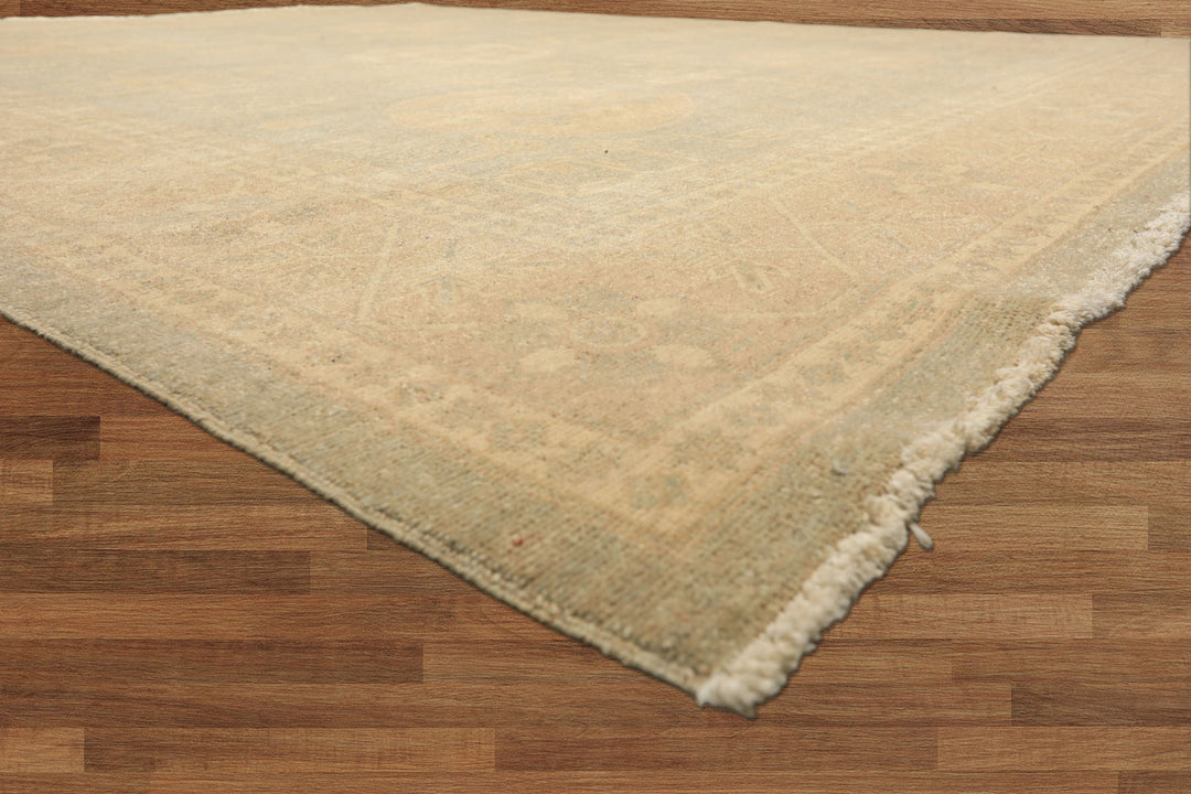 8x10 Mint, Tan, Beige Color Hand Knotted Khotan Wool Transitional Oriental Rug