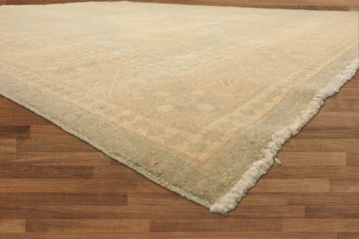 8x10 Mint, Tan, Beige Color Hand Knotted Khotan Wool Transitional Oriental Rug