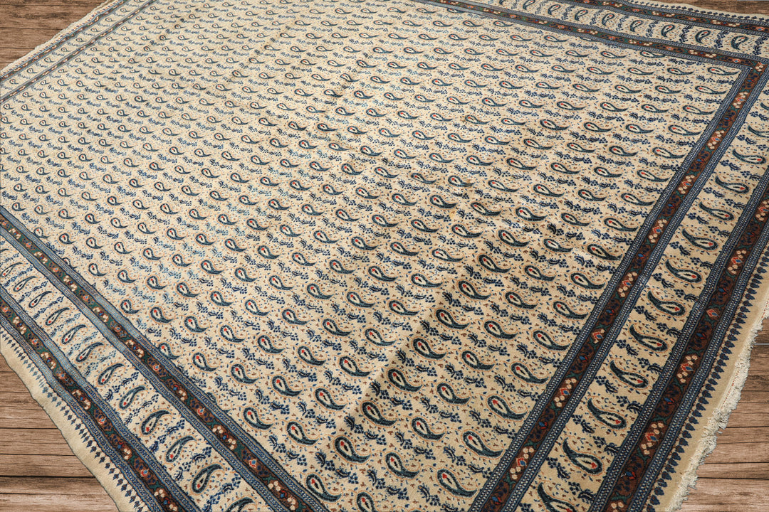 8x11 Ivory, Navy, Brown Color Hand Knotted Serabend Wool Traditional Oriental Rug