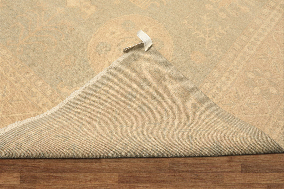 8x10 Mint, Tan, Beige Color Hand Knotted Khotan Wool Transitional Oriental Rug