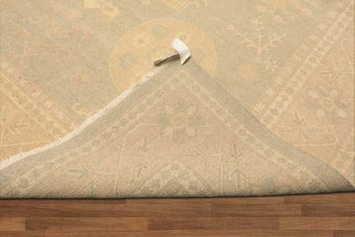 8x10 Mint, Tan, Beige Color Hand Knotted Khotan Wool Transitional Oriental Rug