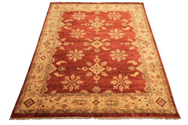 8x10 Burnt Orange, Beige, Light Gold Color Hand Knotted Oushak Wool Traditional Oriental Rug