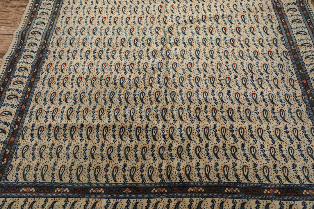 8x11 Ivory, Navy, Brown Color Hand Knotted Serabend Wool Traditional Oriental Rug