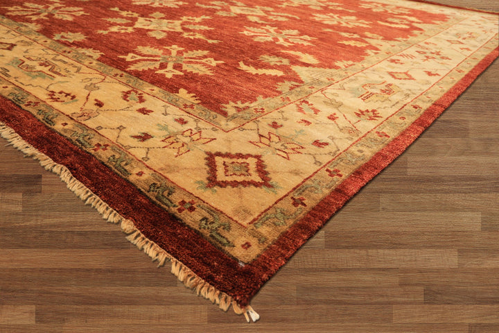 8x10 Burnt Orange, Beige, Light Gold Color Hand Knotted Oushak Wool Traditional Oriental Rug