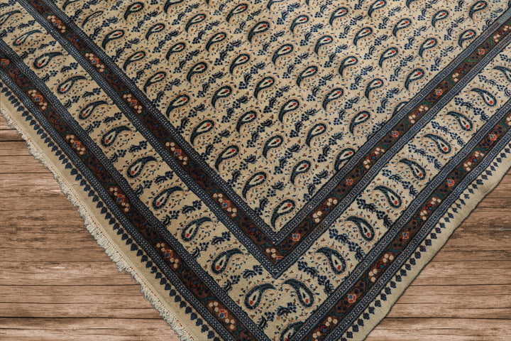 8x11 Ivory, Navy, Brown Color Hand Knotted Serabend Wool Traditional Oriental Rug