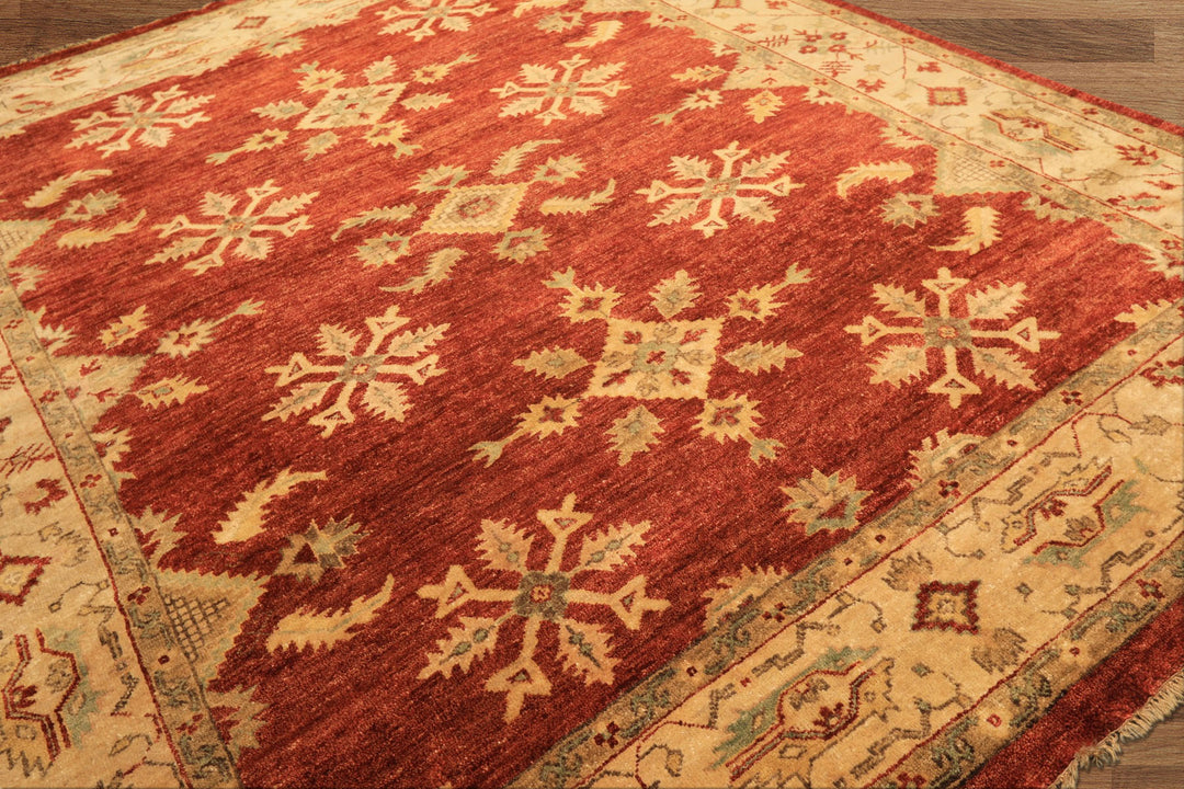 8x10 Burnt Orange, Beige, Light Gold Color Hand Knotted Oushak Wool Traditional Oriental Rug