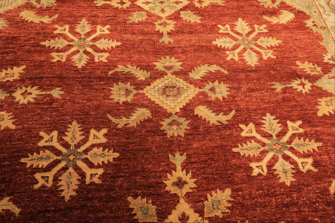 8x10 Burnt Orange, Beige, Light Gold Color Hand Knotted Oushak Wool Traditional Oriental Rug