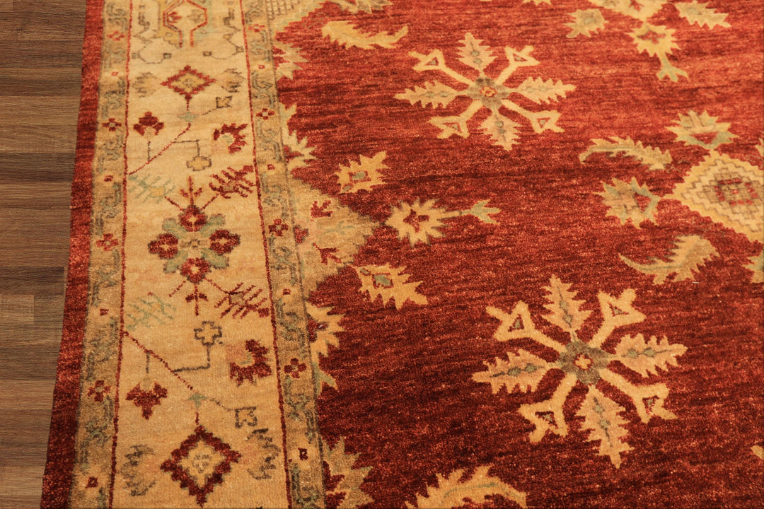 8x10 Burnt Orange, Beige, Light Gold Color Hand Knotted Oushak Wool Traditional Oriental Rug