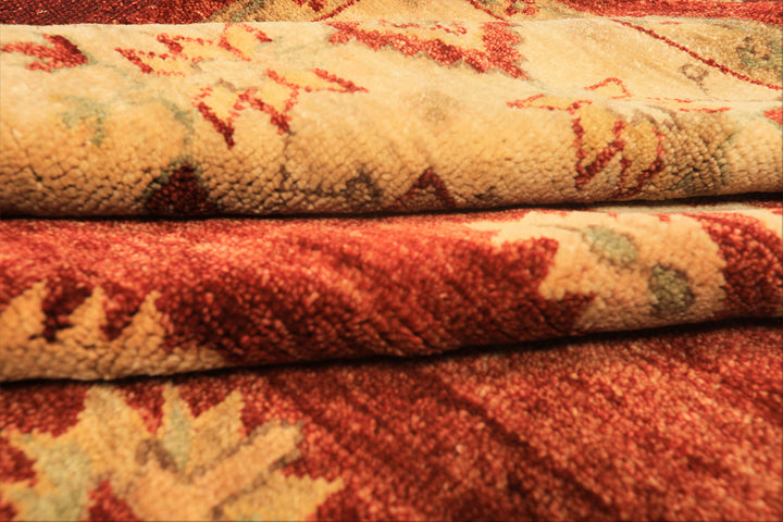 8x10 Burnt Orange, Beige, Light Gold Color Hand Knotted Oushak Wool Traditional Oriental Rug
