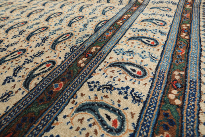 8x11 Ivory, Navy, Brown Color Hand Knotted Serabend Wool Traditional Oriental Rug