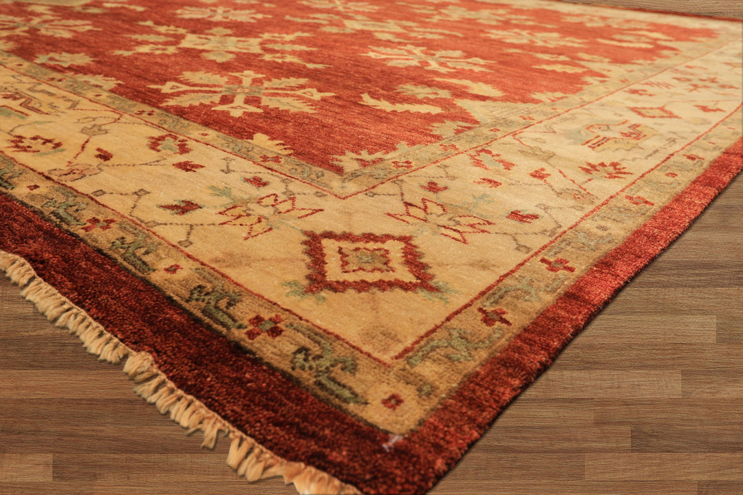 8x10 Burnt Orange, Beige, Light Gold Color Hand Knotted Oushak Wool Traditional Oriental Rug