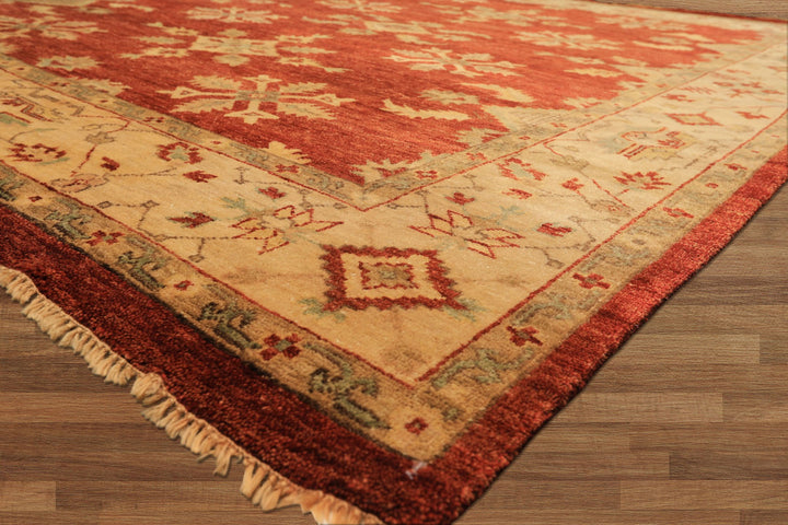8x10 Burnt Orange, Beige, Light Gold Color Hand Knotted Oushak Wool Traditional Oriental Rug
