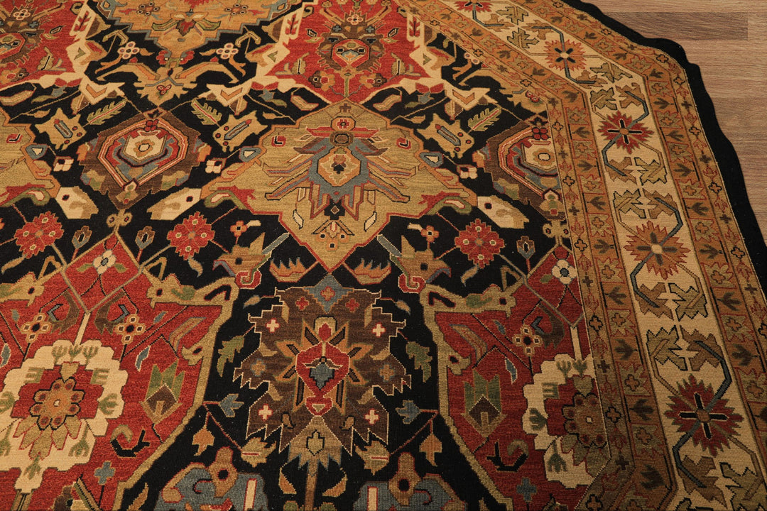 Octagon Black, Ivory, Gold Color Hand Knotted Soumak Wool Traditional Oriental Rug