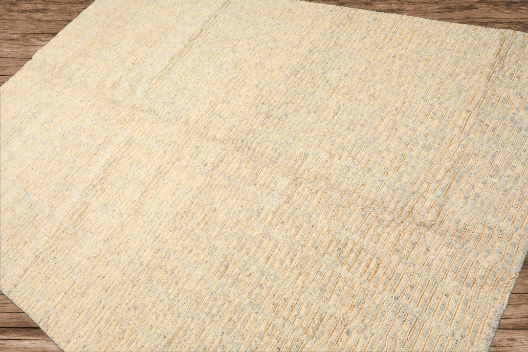 6x9 Ivory, Beige, Gray Color Hand Knotted Tibetan Wool & Jute Contemporary Oriental Rug