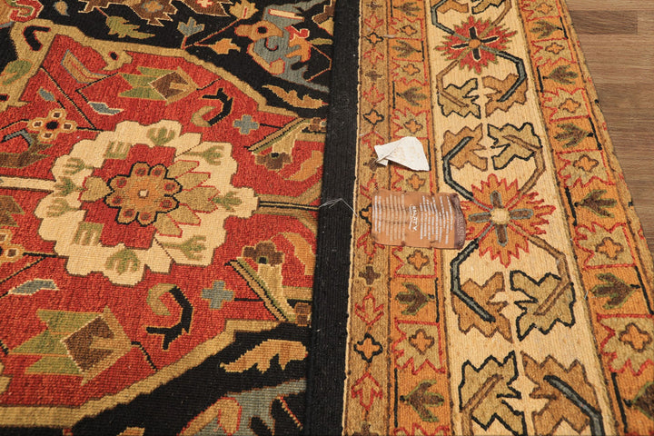 Octagon Black, Ivory, Gold Color Hand Knotted Soumak Wool Traditional Oriental Rug