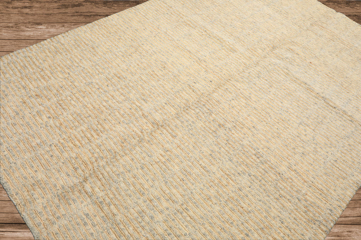 6x9 Ivory, Beige, Gray Color Hand Knotted Tibetan Wool & Jute Contemporary Oriental Rug