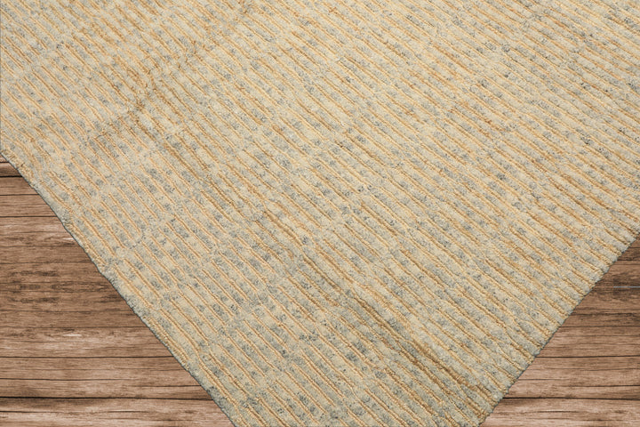 6x9 Ivory, Beige, Gray Color Hand Knotted Tibetan Wool & Jute Contemporary Oriental Rug