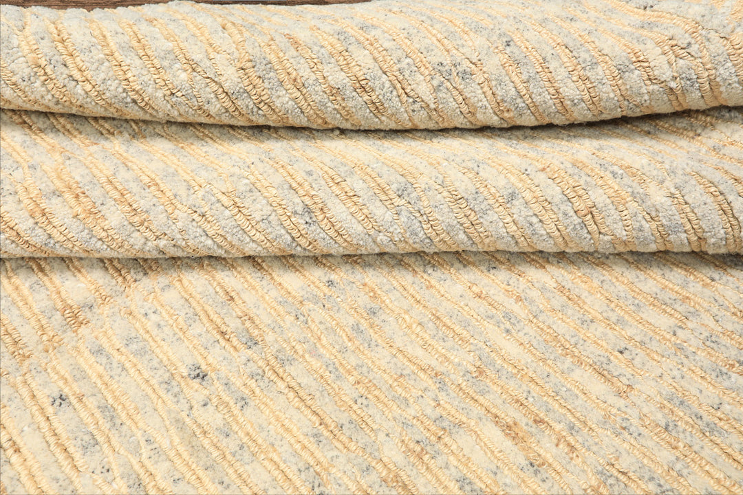 6x9 Ivory, Beige, Gray Color Hand Knotted Tibetan Wool & Jute Contemporary Oriental Rug