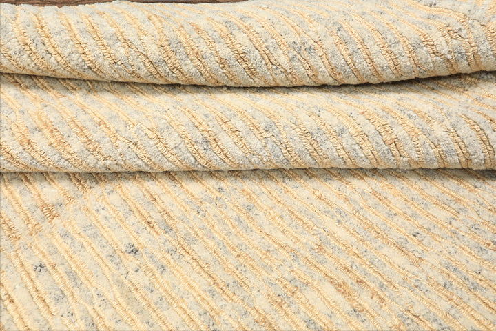 6x9 Ivory, Beige, Gray Color Hand Knotted Tibetan Wool & Jute Contemporary Oriental Rug