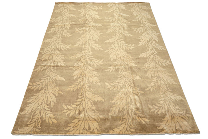 8x10 Moss, Beige, Color Hand Knotted Tibetan Wool Transitional Oriental Rug