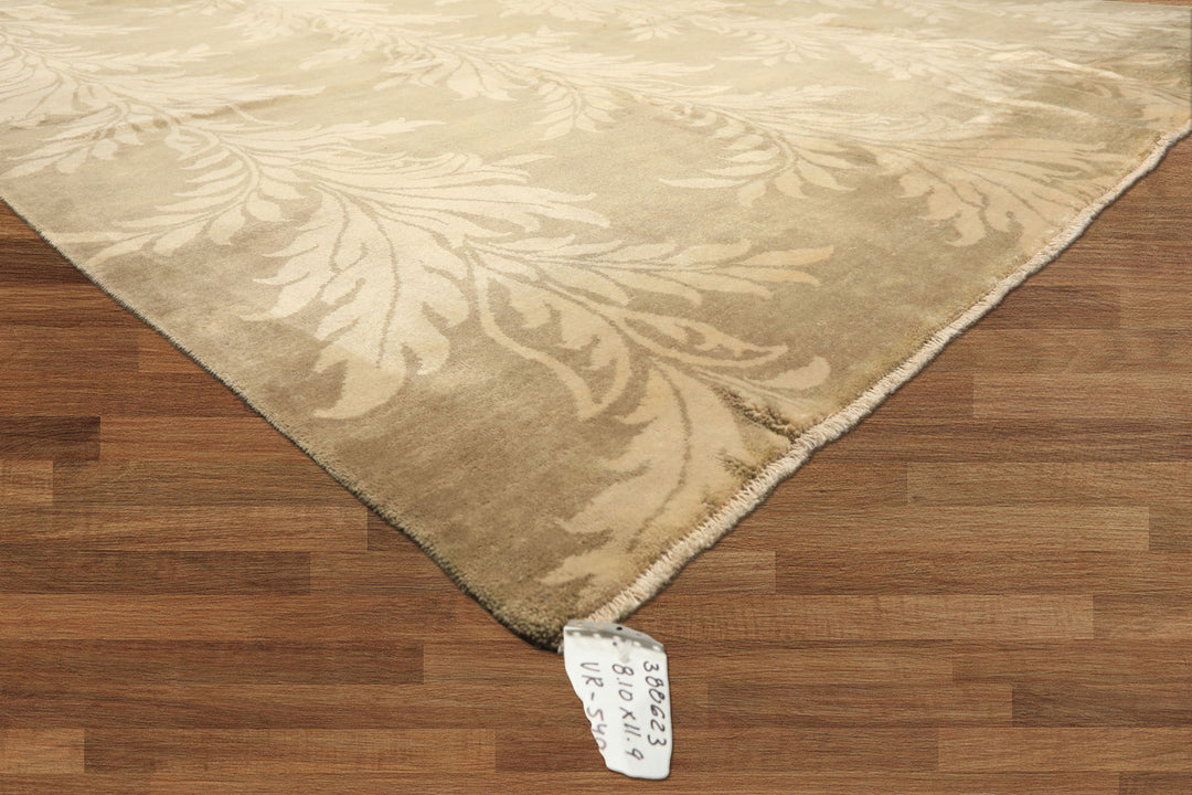 8x10 Moss, Beige, Color Hand Knotted Tibetan Wool Transitional Oriental Rug