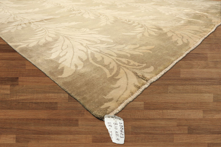 8x10 Moss, Beige, Color Hand Knotted Tibetan Wool Transitional Oriental Rug