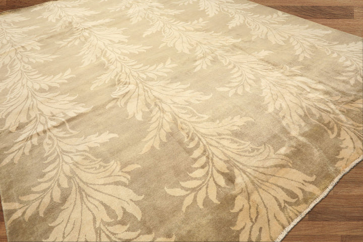 8x10 Moss, Beige, Color Hand Knotted Tibetan Wool Transitional Oriental Rug