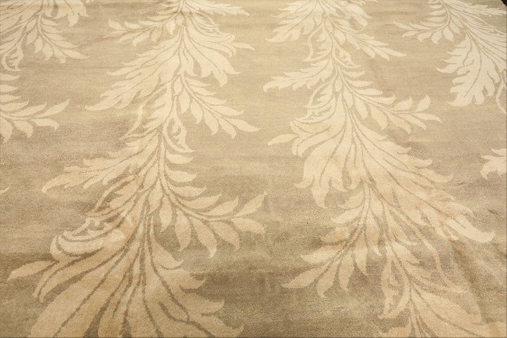 8x10 Moss, Beige, Color Hand Knotted Tibetan Wool Transitional Oriental Rug