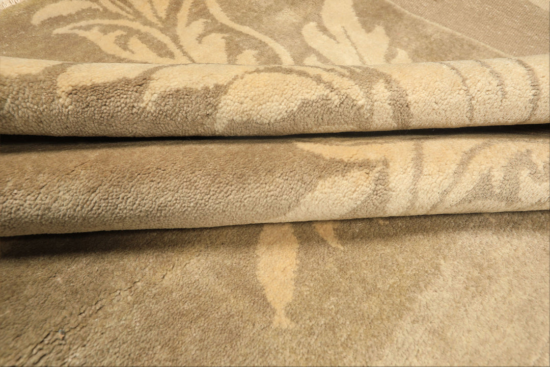 8x10 Moss, Beige, Color Hand Knotted Tibetan Wool Transitional Oriental Rug
