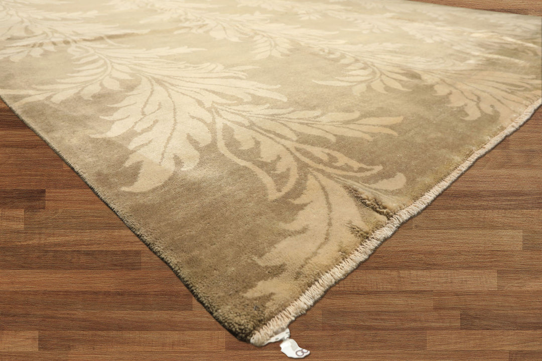8x10 Moss, Beige, Color Hand Knotted Tibetan Wool Transitional Oriental Rug