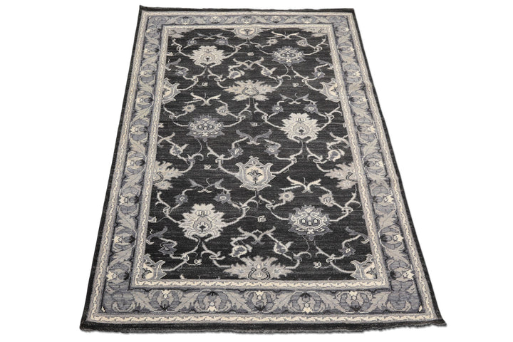 6x9 Charcoal, Gray, Graphite Color Hand Knotted Oushak Wool Traditional Oriental Rug
