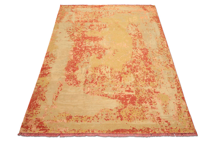 8x10 Gold, Sage, Burnt Orange Color Hand Knotted Sherpa Wool &amp; Bamboo Silk Modern &amp; Contemporay Oriental Rug