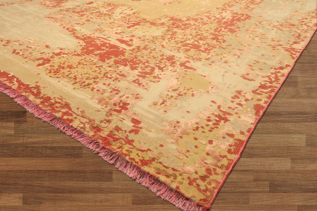 8x10 Gold, Sage, Burnt Orange Color Hand Knotted Sherpa Wool &amp; Bamboo Silk Modern &amp; Contemporay Oriental Rug