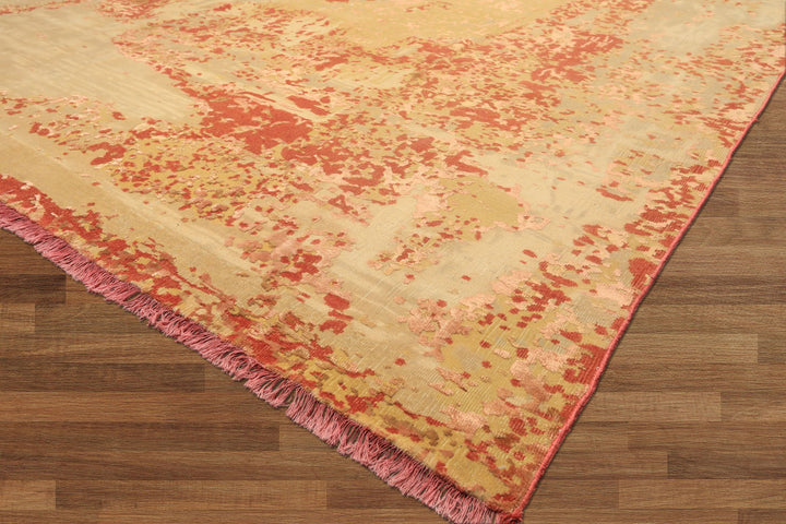 8x10 Gold, Sage, Burnt Orange Color Hand Knotted Sherpa Wool &amp; Bamboo Silk Modern &amp; Contemporay Oriental Rug