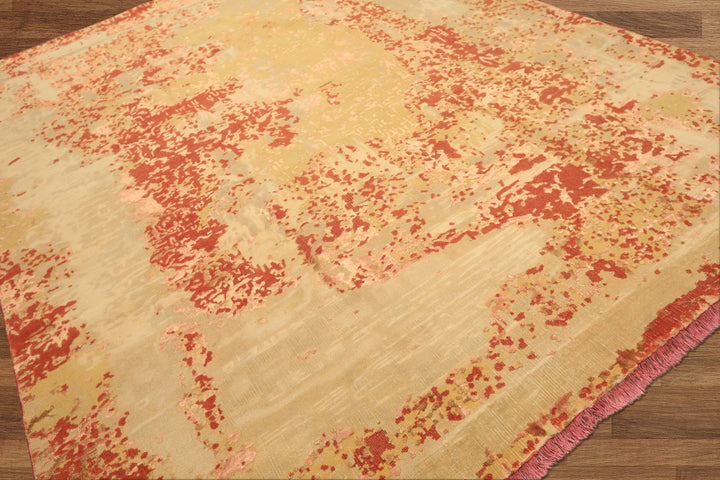 8x10 Gold, Sage, Burnt Orange Color Hand Knotted Sherpa Wool &amp; Bamboo Silk Modern &amp; Contemporay Oriental Rug