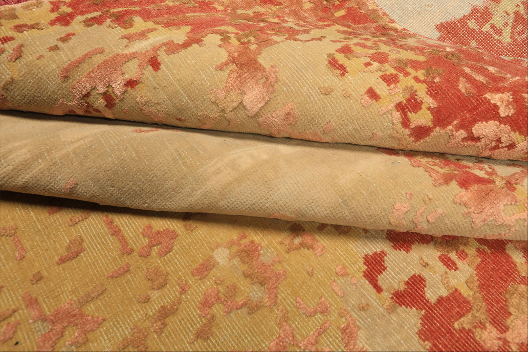 8x10 Gold, Sage, Burnt Orange Color Hand Knotted Sherpa Wool &amp; Bamboo Silk Modern &amp; Contemporay Oriental Rug